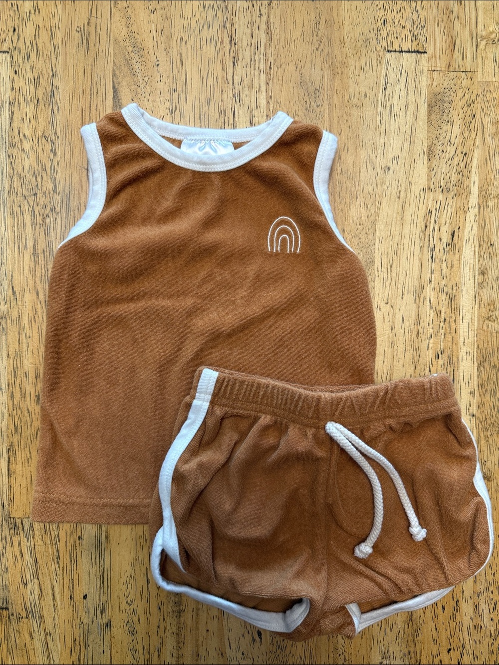 Mebie Baby Brown Terry Tank & Shorts Set with White Trim